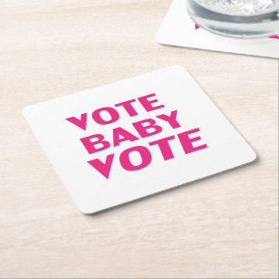 Magenta rosa Worte "Abstimmung Baby Voice" Unterse Rechteckiger Pappuntersetzer