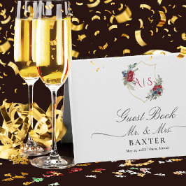 Magenta Rose Botanisches Wappen Hochzeitmongramm Gästebuch