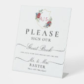 Magenta Rose Botanisches Wappen Monogramm Sockelschild (Vorderseite)