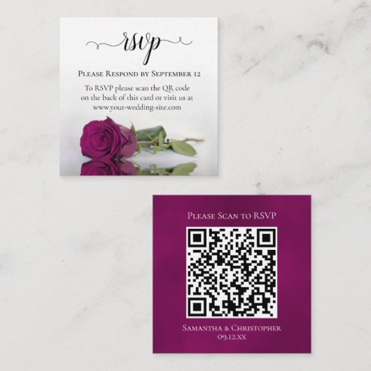 Magenta Rose Elegant Wedding UAWG QR Code Begleitkarte (Vorne/Hinten)