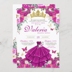 Magenta Rose Lila Butterfly Prinzessin Quinceanera Einladung
