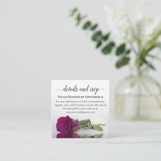 Magenta Rose Posh Wedding Details & UAWG QR Code Begleitkarte (Stehend Vorderseite)