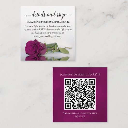 Magenta Rose Posh Wedding Details & UAWG QR Code Begleitkarte (Vorne/Hinten)