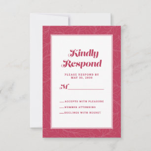 Magenta Rotes Künstlerisches Blatt   Moderne Fette RSVP Karte