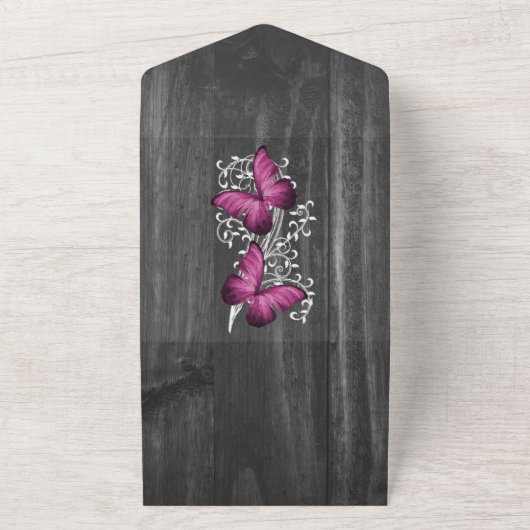 Magenta Rustic Butterfly All in One Wedite Einladu All In One Einladung (Außenbereich)