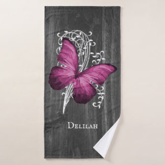 Magenta Rustic Butterfly Badetuch Set