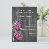 Magenta Rustic Butterfly Brautparty laden Einladung (Stehend Vorderseite)