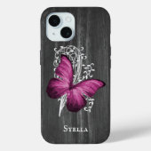 Magenta Rustic Butterfly Personalisiert Case-Mate iPhone Hülle (Rückseite)