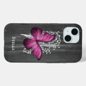Magenta Rustic Butterfly Personalisiert Case-Mate iPhone Hülle (Rückseite (Horizontal))