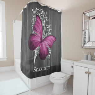 Magenta Rustic Butterfly Personalisiert Duschvorhang