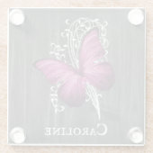 Magenta Rustic Butterfly Personalisiert Glasuntersetzer (Rückseite)