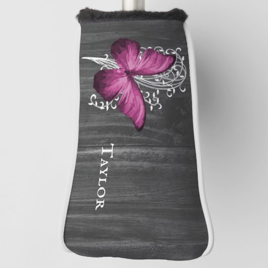 Magenta Rustic Butterfly Personalisiert Golf Headcover (Rotieren 90)