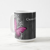 Magenta Rustic Butterfly Personalisiert Kaffee Tas Kaffeetasse (Vorderseite Links)