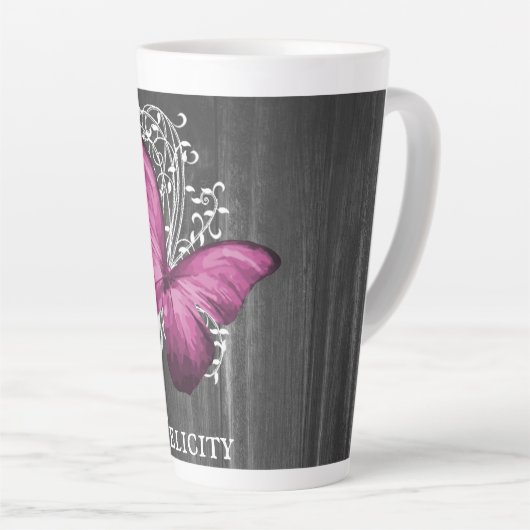 Magenta Rustic Butterfly Personalisiert Latte Tass Milchtasse (Rechte Ecke)