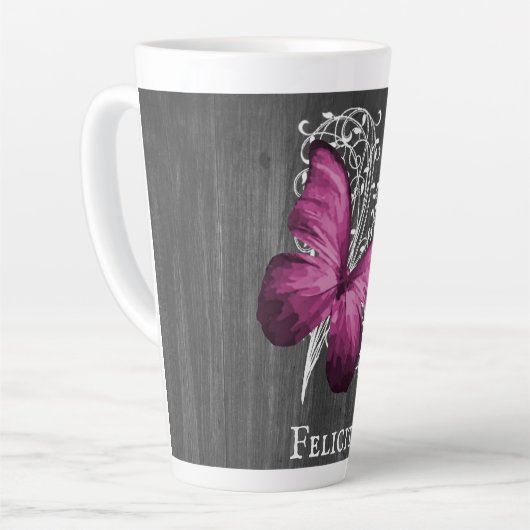 Magenta Rustic Butterfly Personalisiert Latte Tass Milchtasse (Linke Ecke)