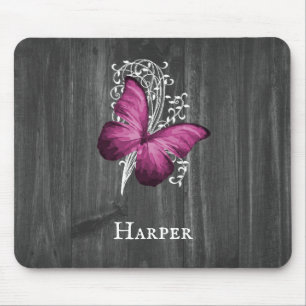 Magenta Rustic Butterfly Personalisiert Mouse Pad Mousepad