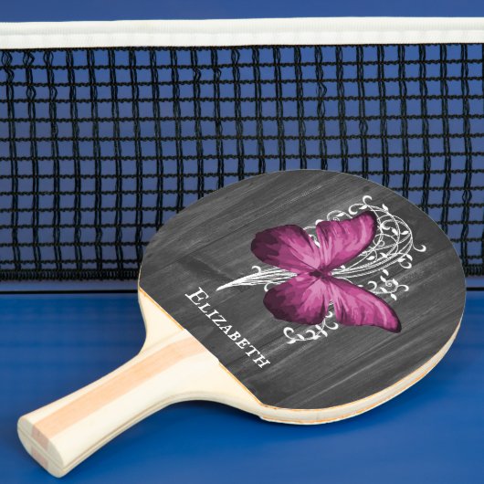 Magenta Rustic Butterfly Personalisiert Tischtennis Schläger (InSitu)