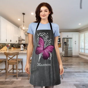Magenta Rustic Butterfly Personalisierte Schürze