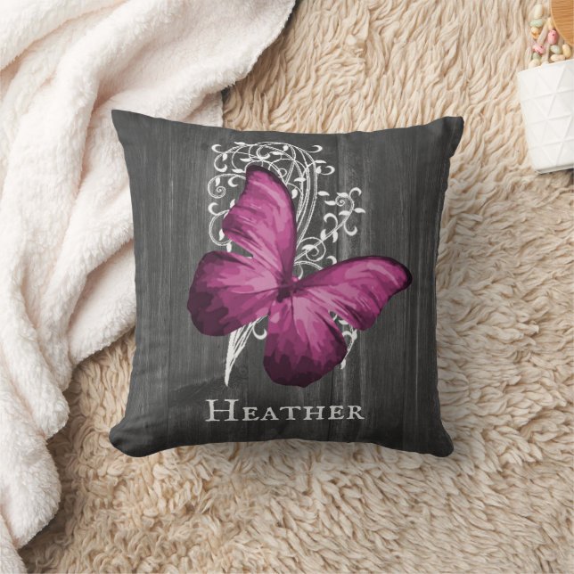 Magenta Rustic Butterfly Personalisierter Kissen (Decke)
