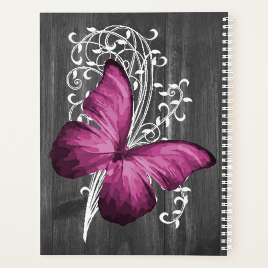 Magenta Rustic Butterfly Personalisierter Planer (Rückseite)