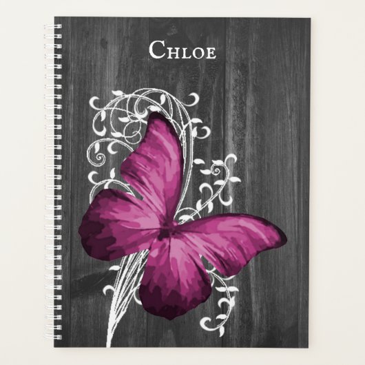 Magenta Rustic Butterfly Personalisierter Planer (Vorderseite)