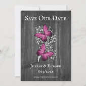 Magenta Rustic Butterfly Save the Date Ankündigung (Vorderseite)