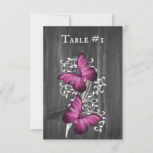Magenta Rustic Butterfly Wedding Table Card Einladung (Vorderseite)