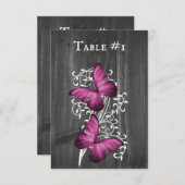 Magenta Rustic Butterfly Wedding Table Card Einladung (Vorne/Hinten)