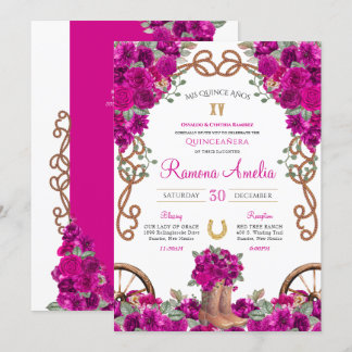 Magenta Rustic Western Charro Cowboy Boots Quince Einladung