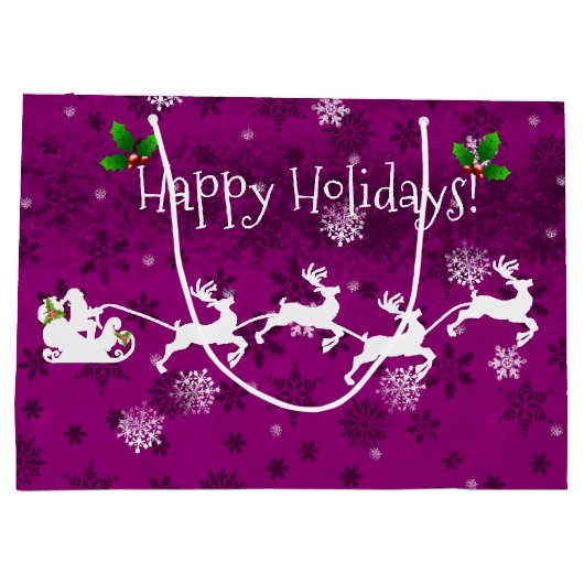 Magenta Santa's Schlitten und Rentierbeutertasche Große Geschenktüte (Rückseite)
