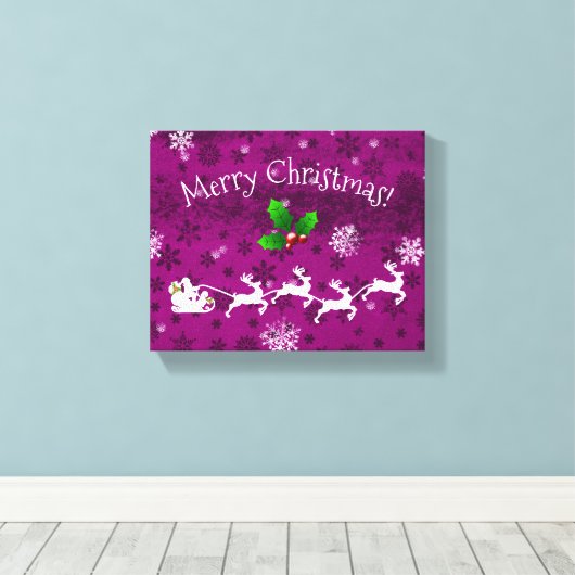 Magenta Santa's Sleigh and Rentier Canvas Print Leinwanddruck (Insitu (Holzboden))