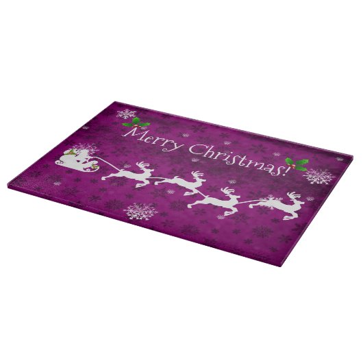 Magenta Santa's Sleigh and Rentier Cutting Board Schneidebrett (Ecke)