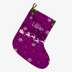 Magenta Santa's Sleigh & Rentier Strumpf Großer Weihnachtsstrumpf