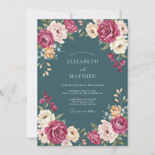 Magenta Schiefer Blatt Hochzeit Einladung