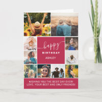 Magenta schlichter Geburtstag 10 Foto Collage Grid