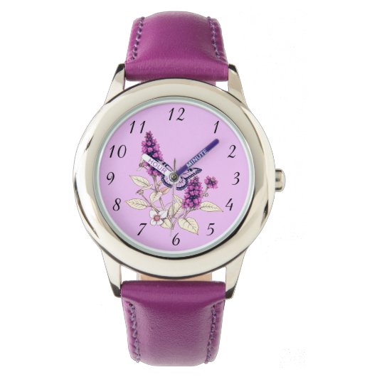 Magenta Schmetterlingsbusch Armbanduhr (Vorderseite)