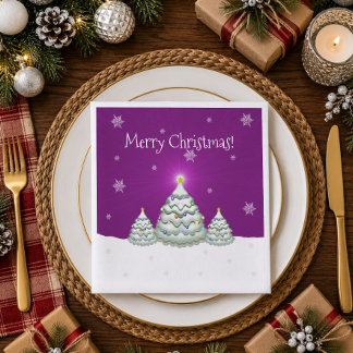 Magenta Schneebedeckter Weihnachtsbaum-Papiernapki Serviette