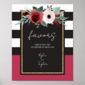 Magenta Schwarz-weiß Stripe Gastgeschenk Hochzeit Poster (Vorne)