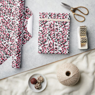 Magenta Schwarzes geometrisches Muster Geschenkpap Geschenkpapier
