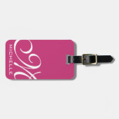 Magenta Script Mit Monogramm Gepäckanhänger (Vorderseite horizontal)