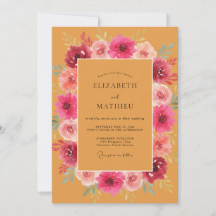 Magenta-Senf-Wildflower-Hochzeit Einladung