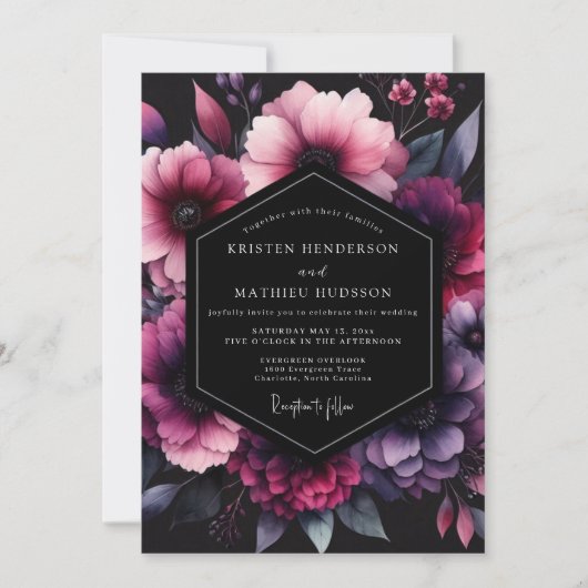 Magenta Shadow Bloom Hochzeit Einladung (Vorderseite)