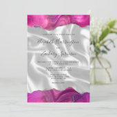 Magenta Silver Agate White Silk Wedding Einladung (Stehend Vorderseite)