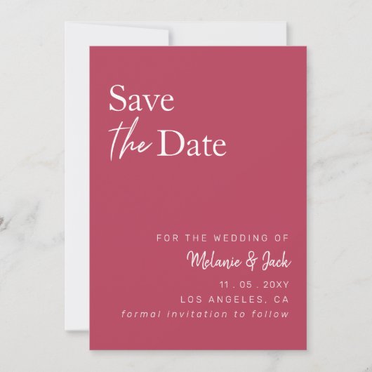 Magenta Simple Calligraphy Foto Save the Date (Vorderseite)