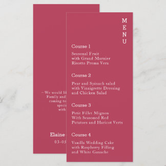 Magenta Simple Modern Wedding Menükarte