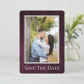 Magenta Simple Rustic Foto Save the Date (Stehend Vorderseite)