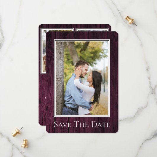 Magenta Simple Rustic Foto Save the Date (Vorderseite/Rückseite Beispiel)