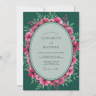 Magenta Smaragdgrüne Blätterhochzeit Einladung