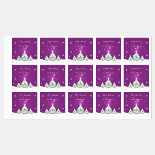 Magenta Snowy Christmas Tree Baking Label Etiketten (Blatt)