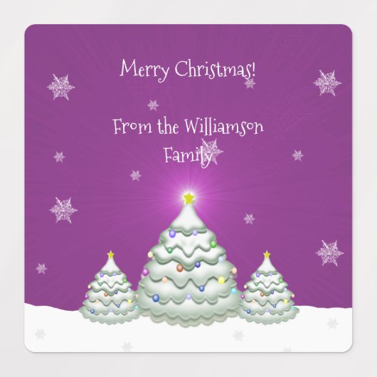 Magenta Snowy Christmas Tree Baking Label Etiketten (Design 2)